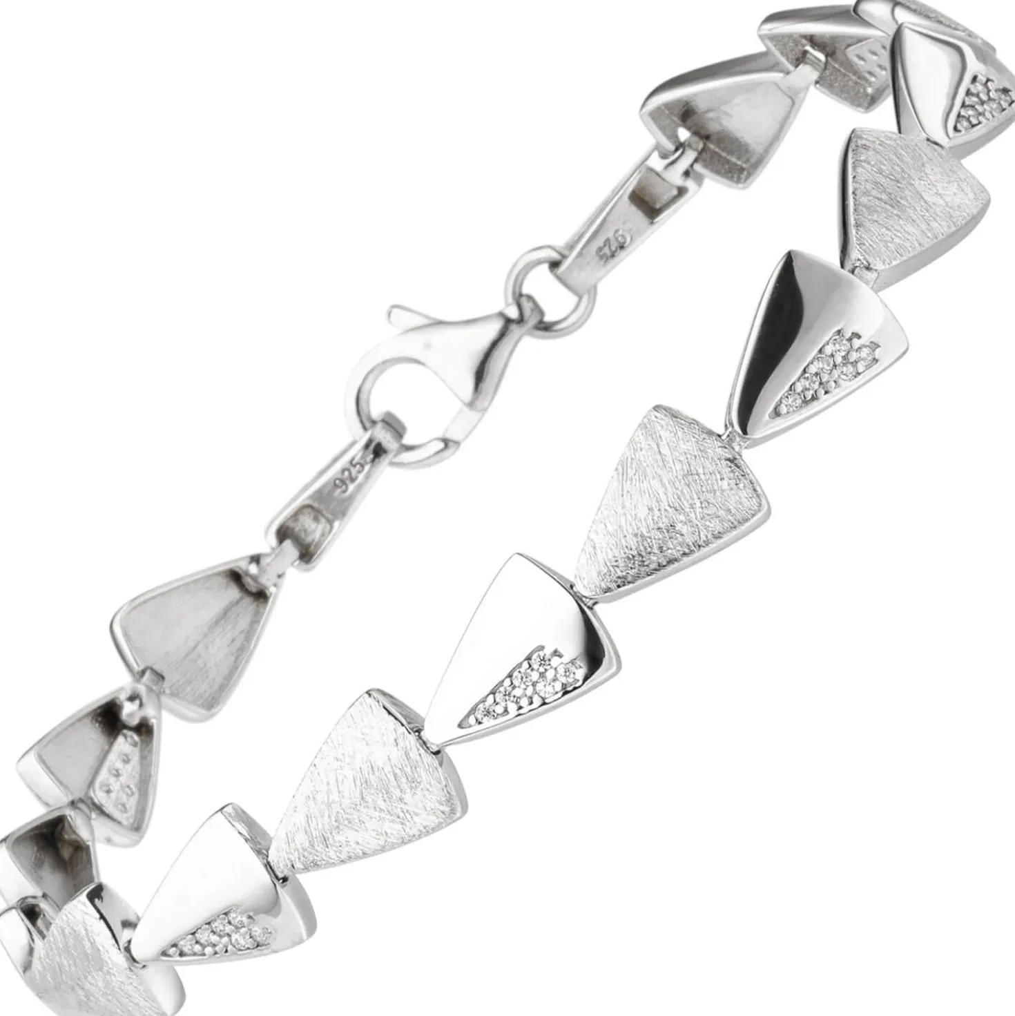 7,9mm Armband aus 925 Silber teilmatt mit 42 Zirkonia 19cm Armschmuck Damen