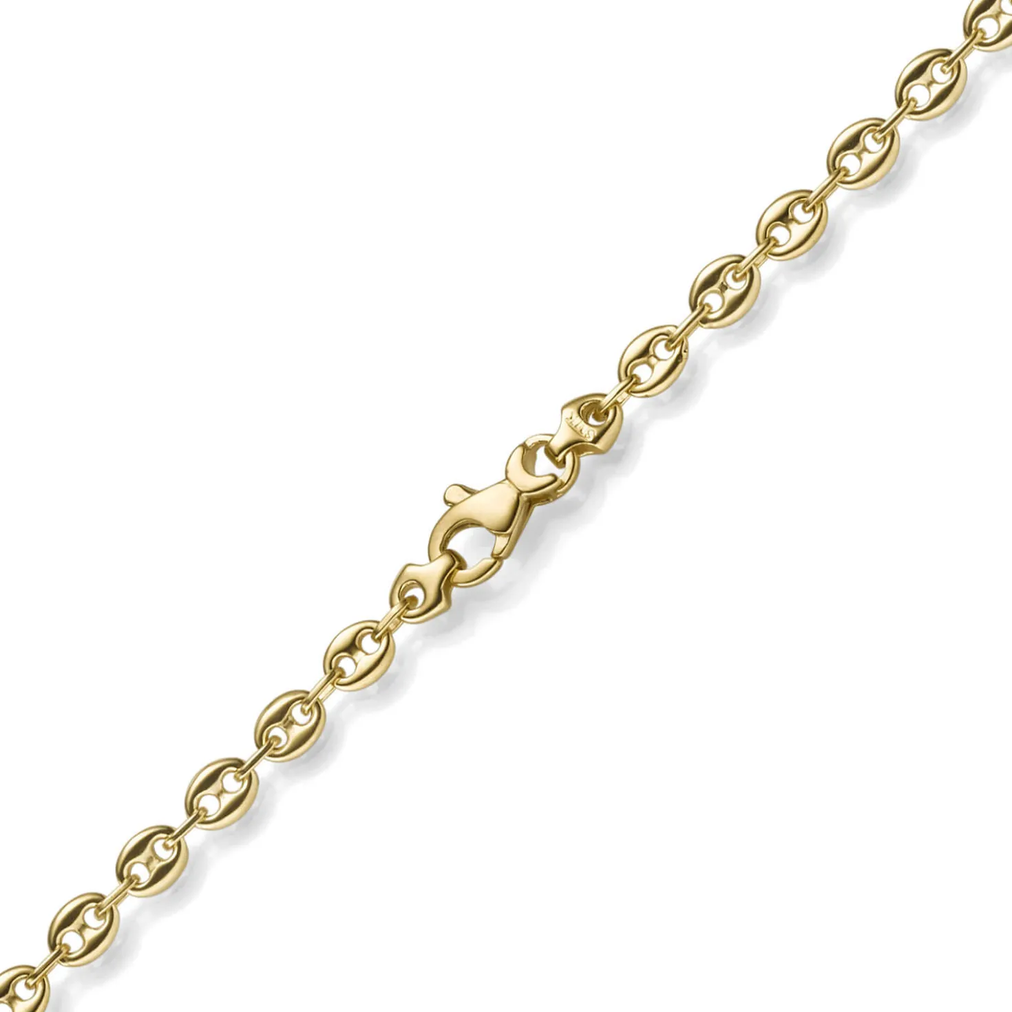 3,5mm Armband Bohnenkette Schiffsankerkette 585 Gold Gelbgold 19cm Unisex