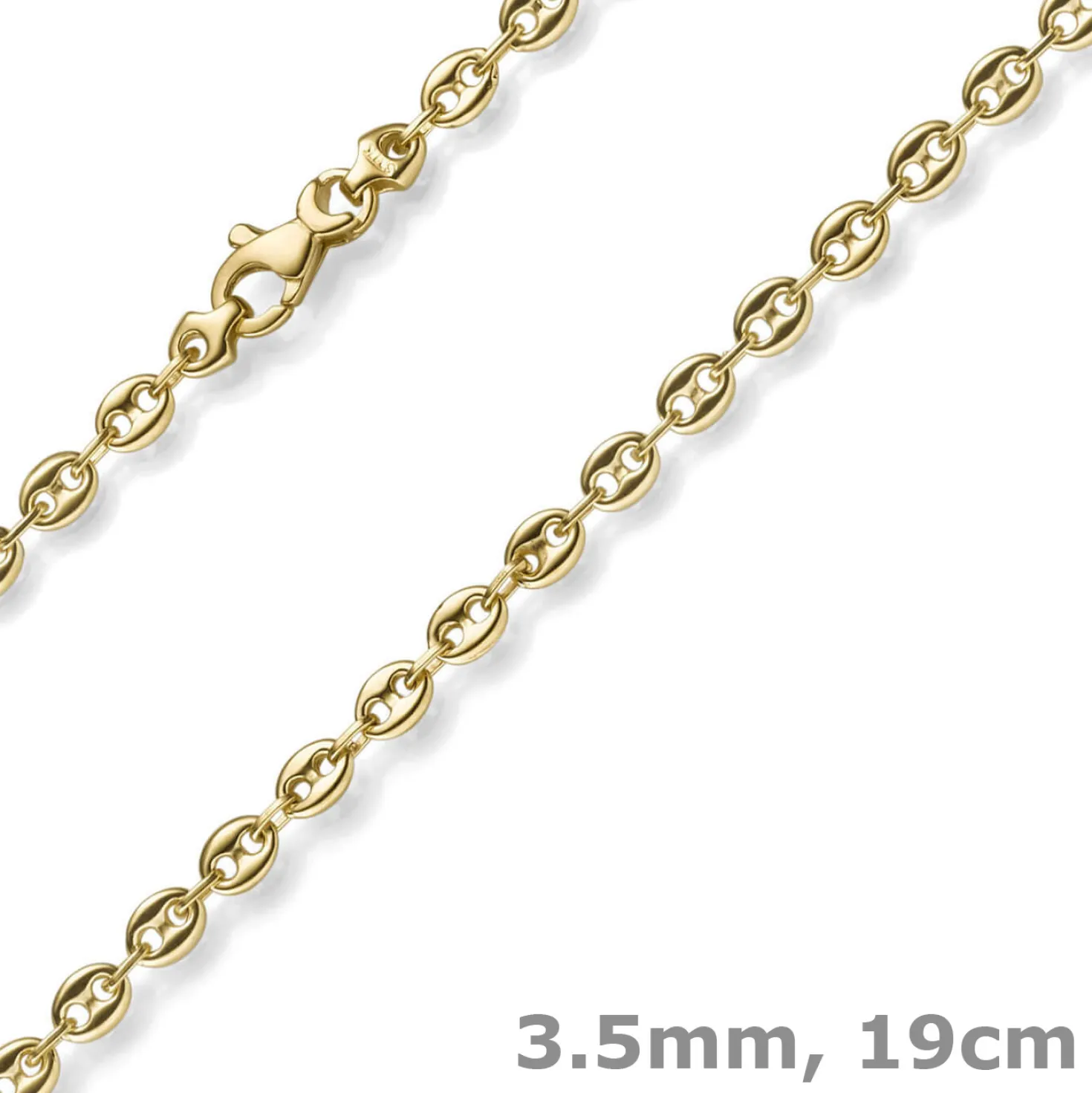 3,5mm Armband Bohnenkette Schiffsankerkette 585 Gold Gelbgold 19cm Unisex