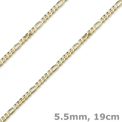 5,5mm Armband diamantierte Figaro-Kette aus 585 Gold Gelbgold Armschmuck, 19cm