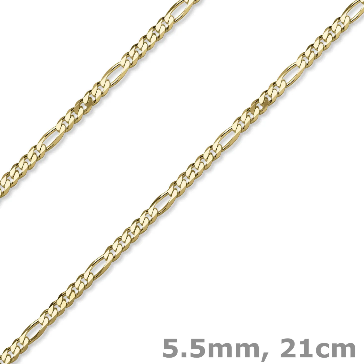 5,5mm Armband diamantierte Figaro-Kette aus 585 Gold Gelbgold Armschmuck, 21cm