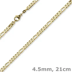 4,5mm Armband diamantierte Figaro-Kette aus 585 Gold Gelbgold Armschmuck, 21cm