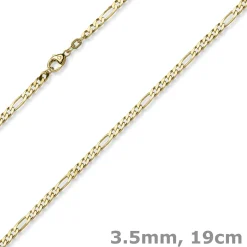 3,5mm Armband diamantierte Figaro-Kette aus 585 Gold Gelbgold Armschmuck, 19cm