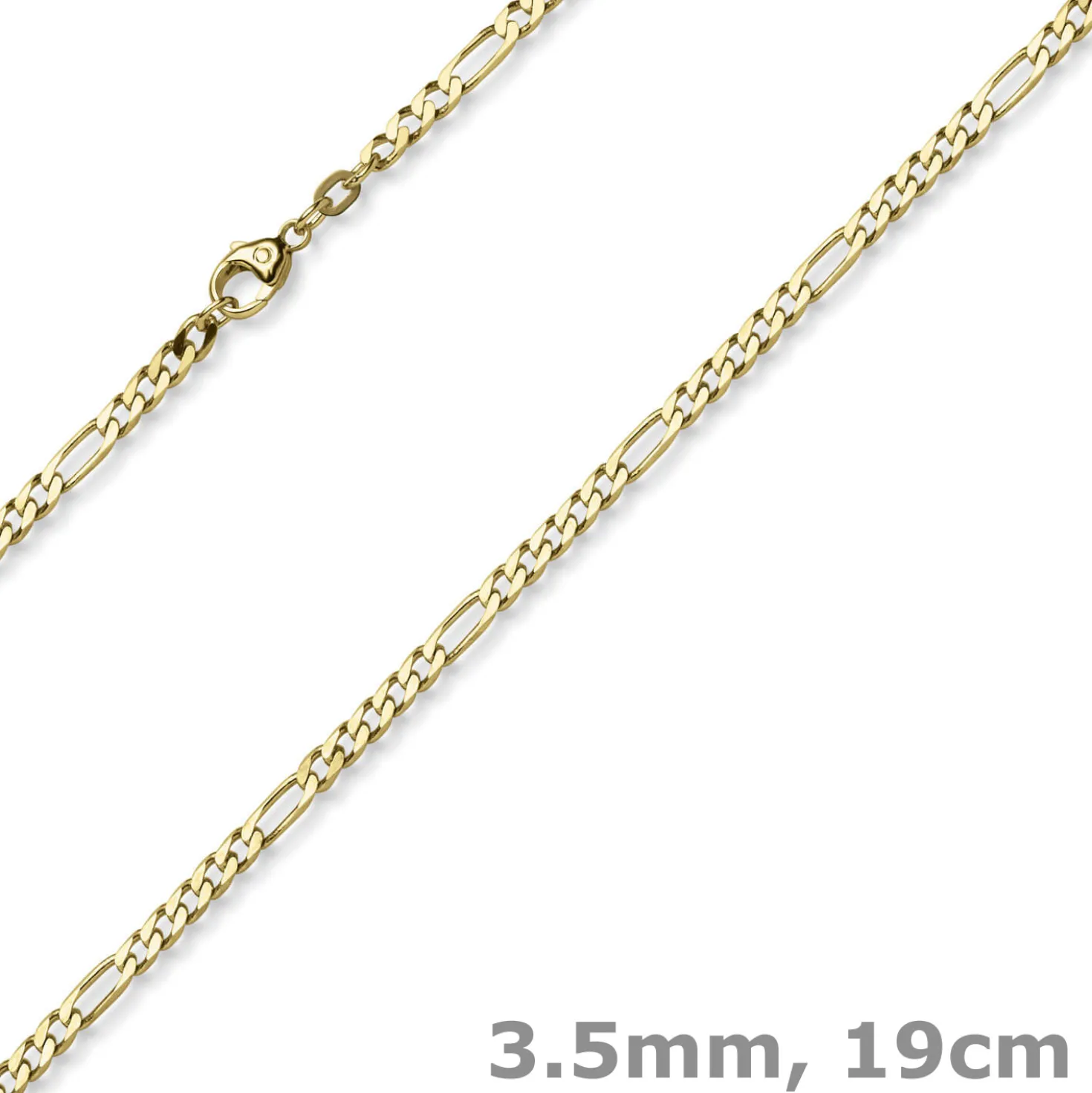 3,5mm Armband diamantierte Figaro-Kette aus 585 Gold Gelbgold Armschmuck, 19cm