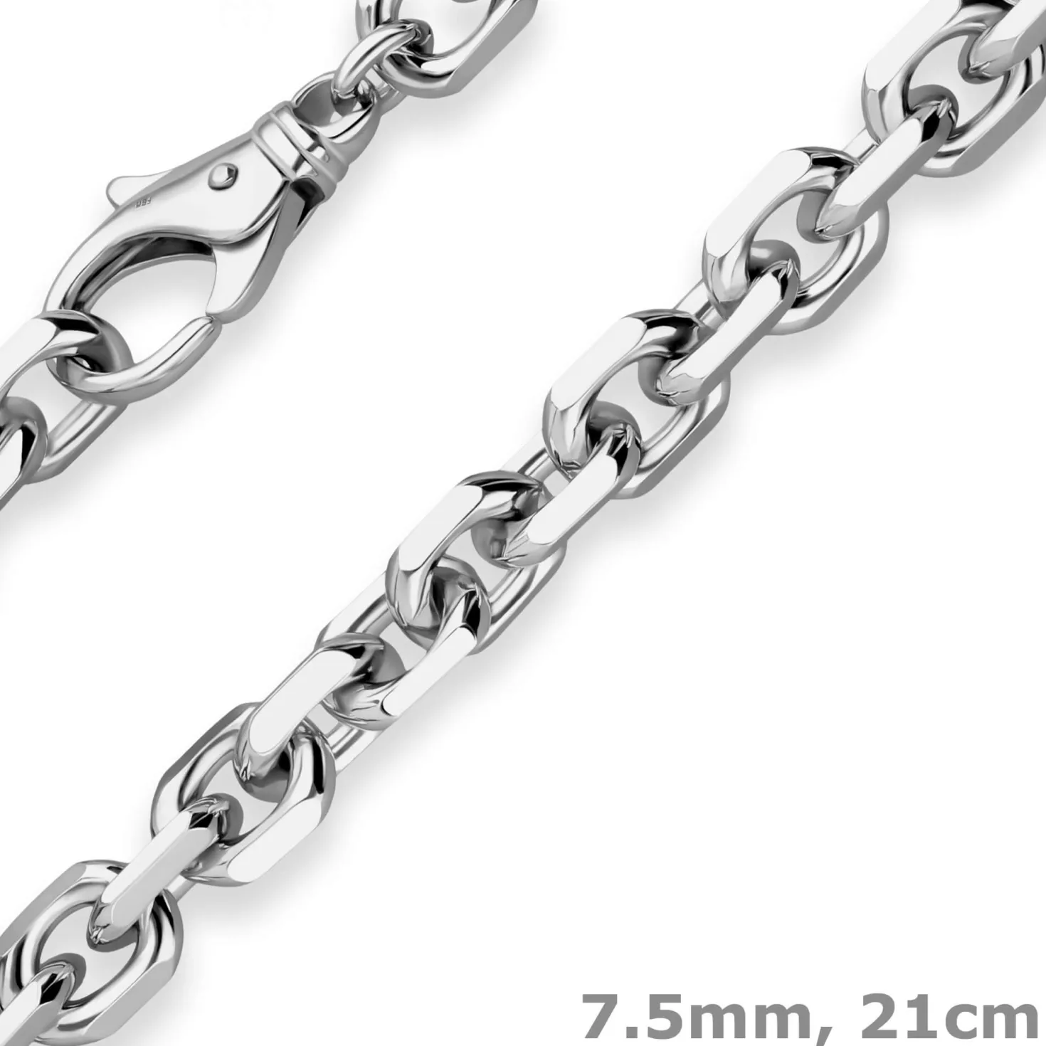7,5mm Armband Fantasiekette Armschmuck aus 925 Silber rhodiniert 21cm