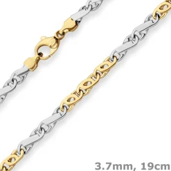 3,7mm Armband Fantasiekette Goldarmband Armschmuck aus 375 Gold gelb/weiß 19cm