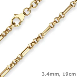 3,4mm Armband Fantasiekette Goldarmband Armschmuck aus 375 Gold Gelbgold 19cm
