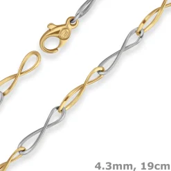 4,3mm Armband Fantasiekette Unendlichkeit, Infinity aus 333 Gold gelb/weiß 19cm
