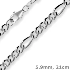 5,9mm Armband Figarokette Armschmuck aus 925 Silber rhodiniert 21cm