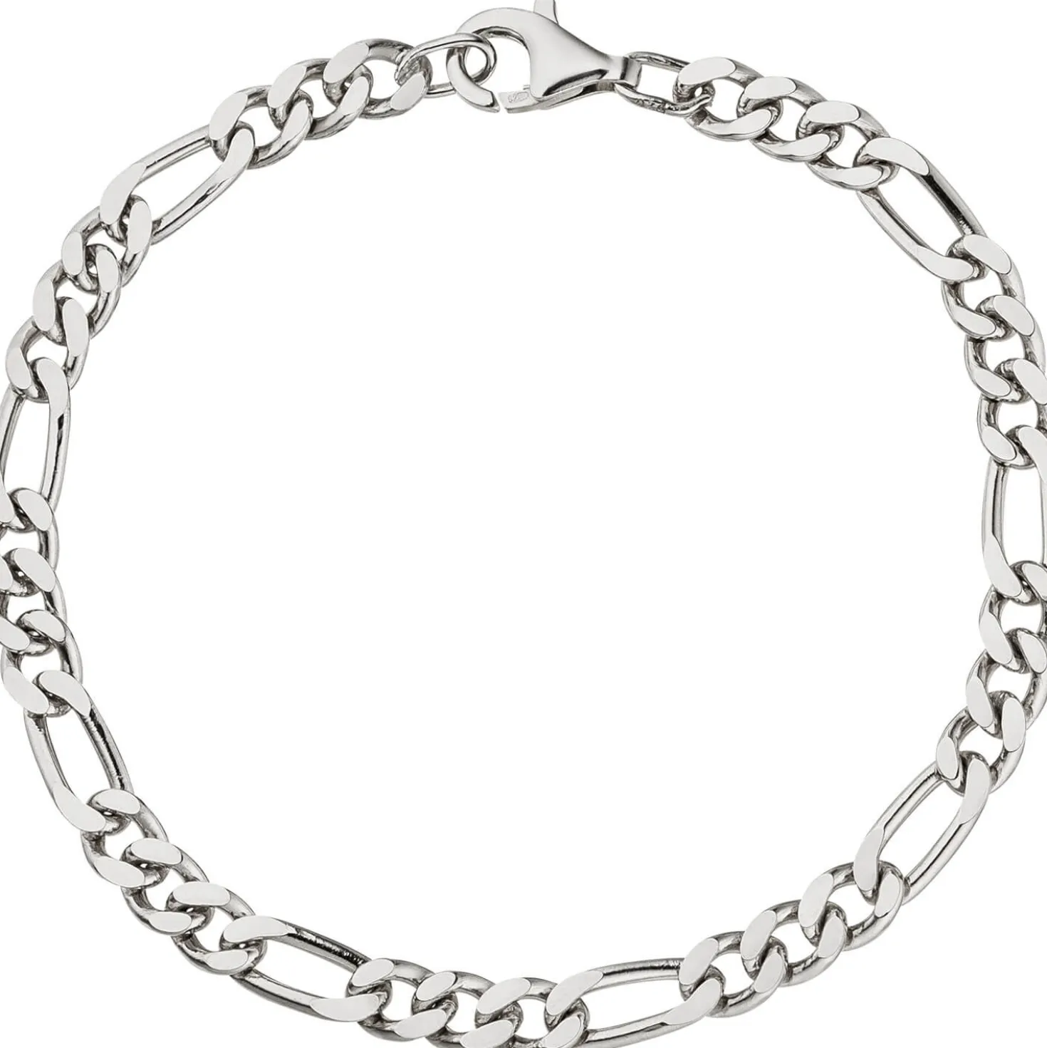 5,3mm Armband Figarokette aus 925 Silber rhodiniert diamantiert Armschmuck, 21cm