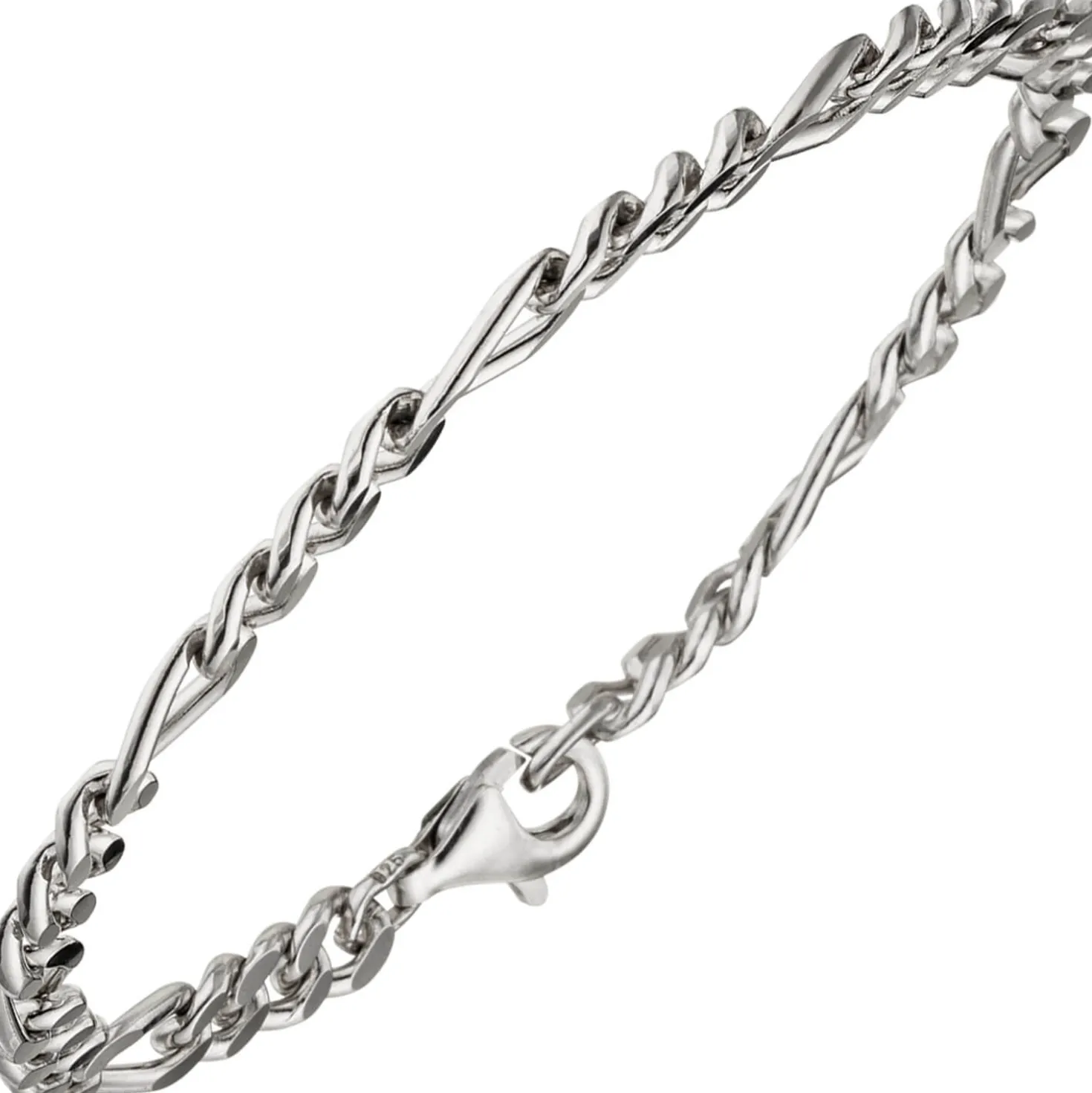 5,3mm Armband Figarokette aus 925 Silber rhodiniert diamantiert Armschmuck, 21cm