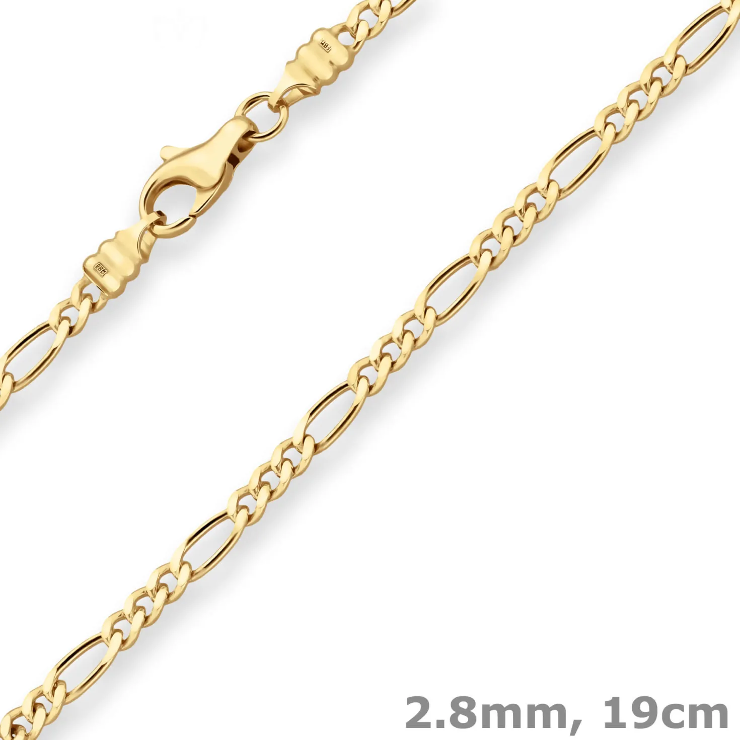 2,8mm Armband Figarokette diamantiert Armschmuck aus 750 Gold Gelbgold 19cm