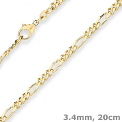 3,4mm Armband Figarokette diamantiert Armschmuck aus 585 Gold Gelbgold 20cm