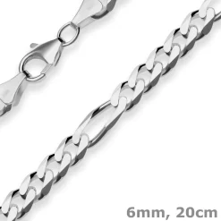 6mm Armband Figarokette diamantiert Armschmuck aus 925 Silber rhodiniert 20cm