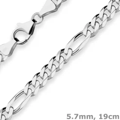 5,7mm Armband Figarokette diamantiert Armschmuck aus 925 Silber rhodiniert 19cm