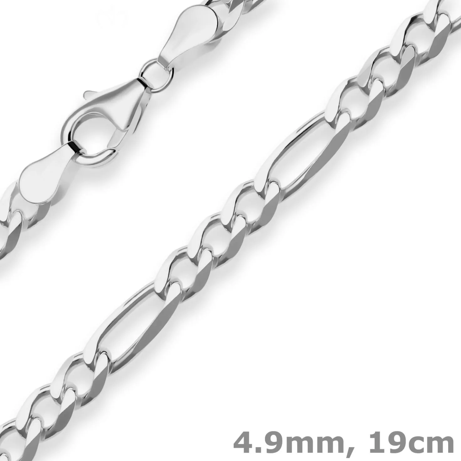 4,9mm Armband Figarokette diamantiert Armschmuck aus 925 Silber rhodiniert 19cm