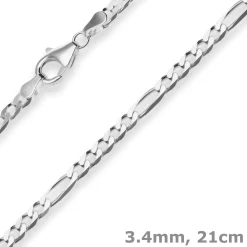 3,4mm Armband Figarokette diamantiert Armschmuck aus 925 Silber 21cm