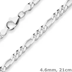 4,6mm Armband Figarokette diamantiert Armschmuck aus 925 Silber 21cm