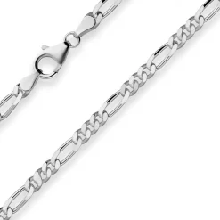 3,4mm Armband Figarokette diamantiert Armschmuck aus 925 Silber rhodiniert 19cm