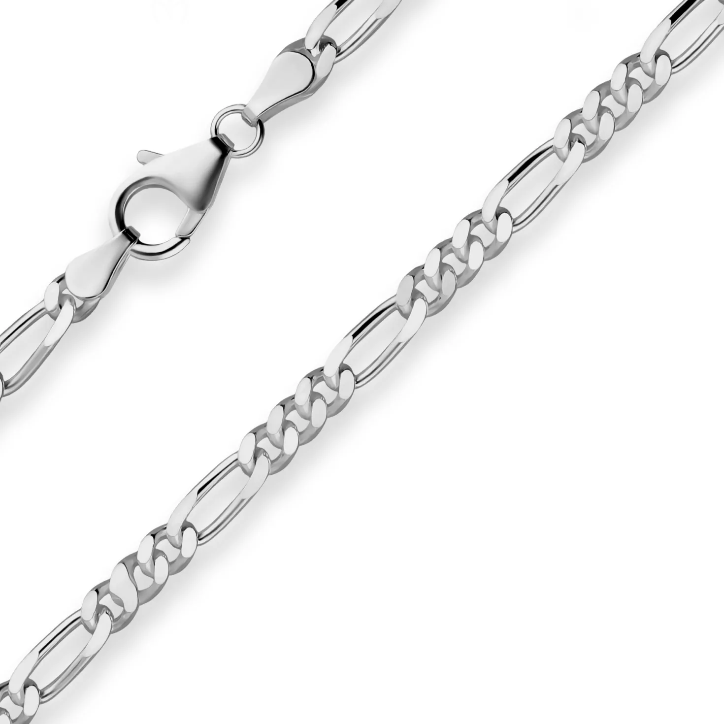3,4mm Armband Figarokette diamantiert Armschmuck aus 925 Silber rhodiniert 19cm