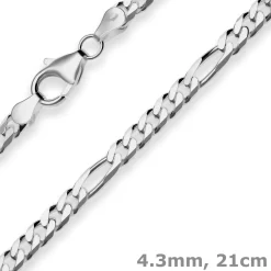 4,3mm Armband Figarokette diamantiert Armschmuck aus 925 Silber rhodiniert 21cm