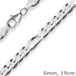 6mm Armband Figarokette diamantiert Armschmuck aus 925 Silber rhodiniert 19cm
