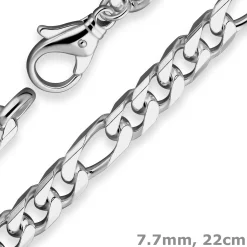 7,7mm Armband Figarokette diamantiert Armschmuck aus 925 Silber rhodiniert 22cm