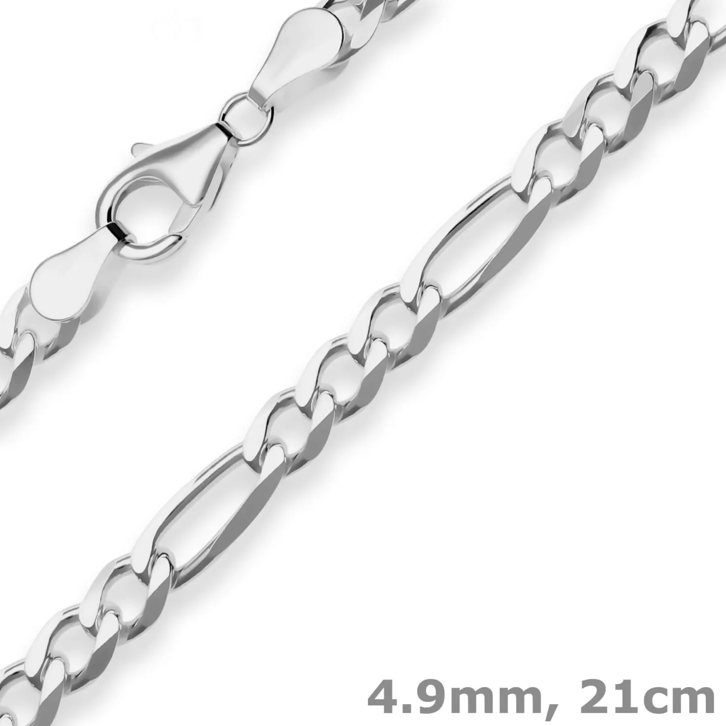 4,9mm Armband Figarokette diamantiert Armschmuck aus 925 Silber rhodiniert 21cm