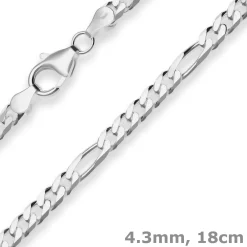 4,3mm Armband Figarokette diamantiert Armschmuck aus 925 Silber 18cm