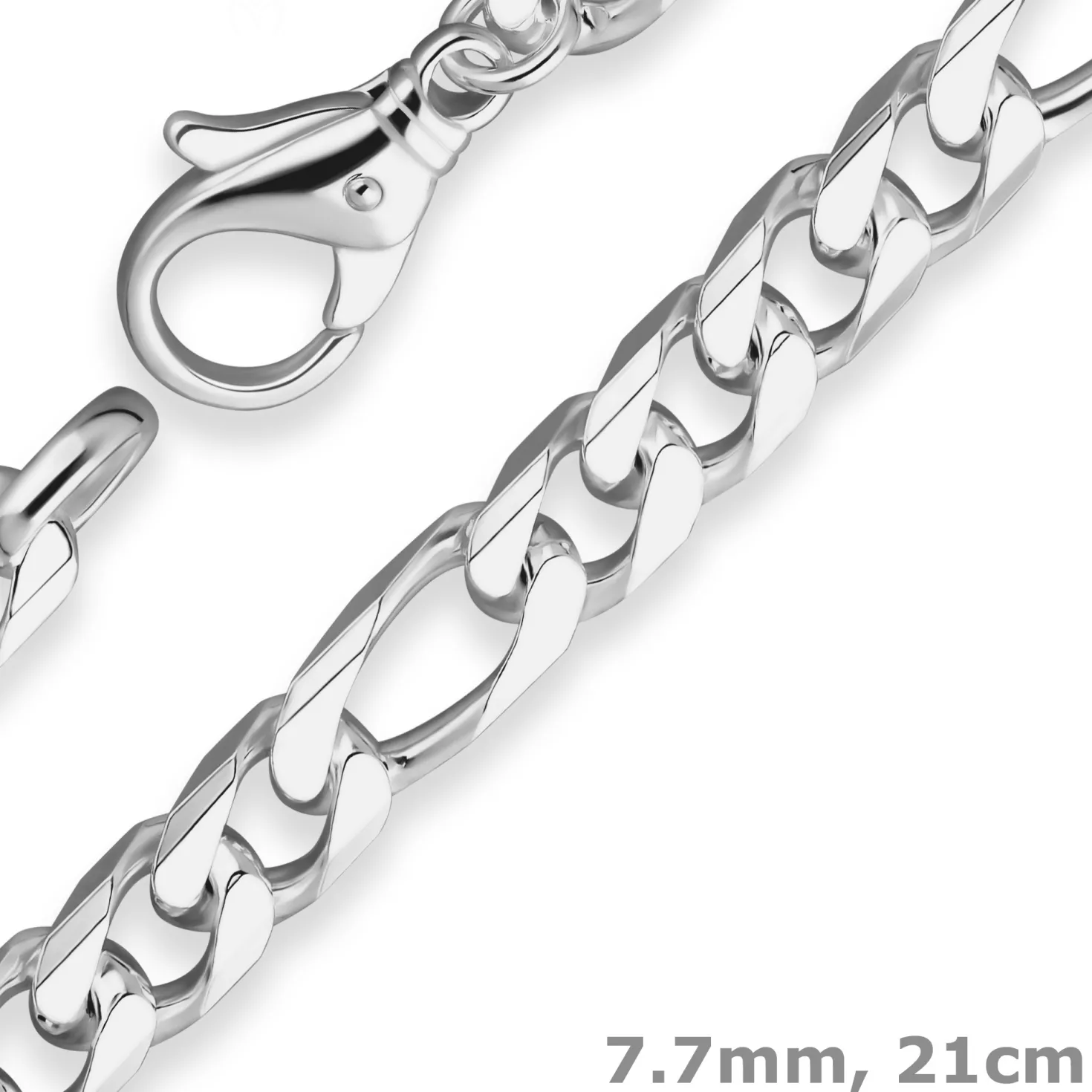 7,7mm Armband Figarokette diamantiert Armschmuck aus 925 Silber 21cm