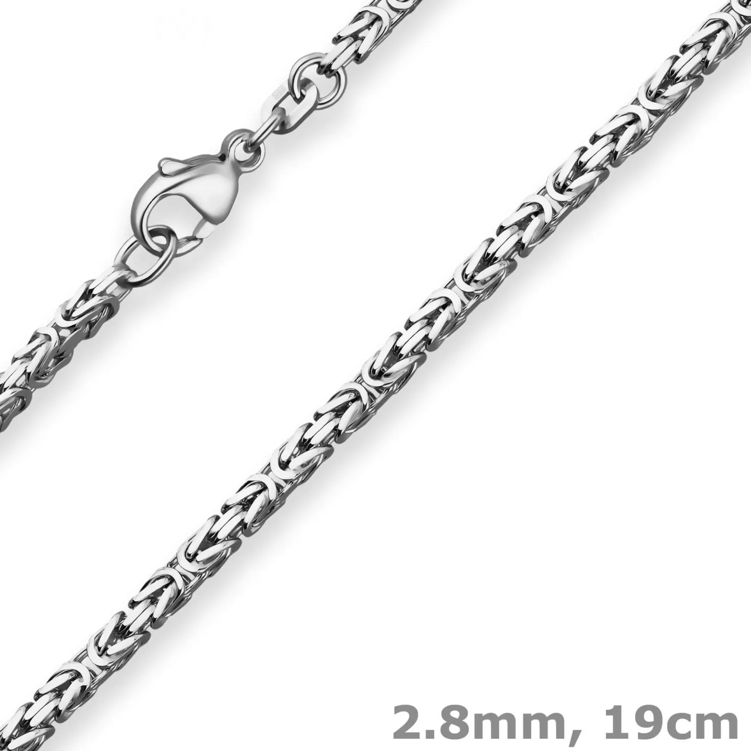 2,8mm Armband Königskette Armschmuck aus 925 Silber rhodiniert 19cm