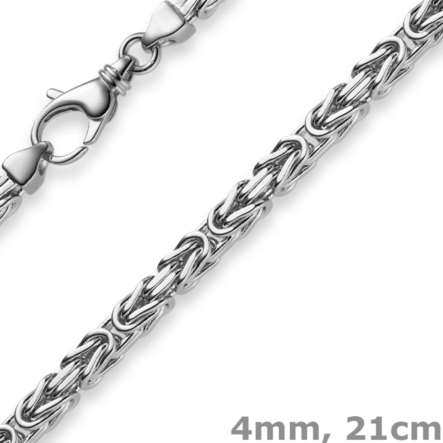 4mm Armband Königskette, 750 Weißgold, massiv, 21cm, Goldkette Herren