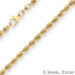 3,3mm Armband Kordelkette hohl Armschmuck aus 333 Gold Gelbgold 21cm