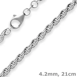 4,2mm Armband Kordelkette massiv Armschmuck aus 925 Silber rhodiniert 21cm