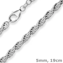 5mm Armband Kordelkette massiv Armschmuck aus 925 Silber rhodiniert 19cm