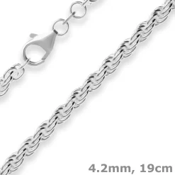 4,2mm Armband Kordelkette massiv Silberarmband Armschmuck aus 925 Silber 19cm