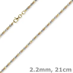 2,2mm Armband Kugelarmband aus 750 Gold gelb/rot/weiß tricolor diamantiert 21cm