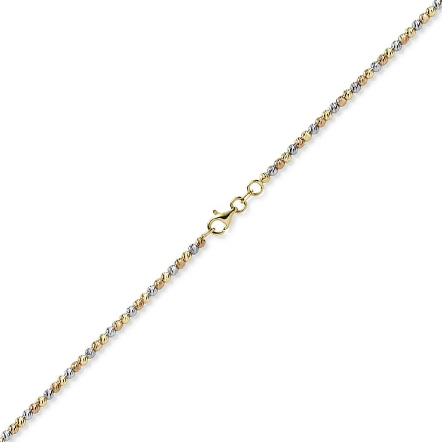 2,2mm Armband Kugelarmband aus 750 Gold gelb/rot/weiß tricolor diamantiert 19cm