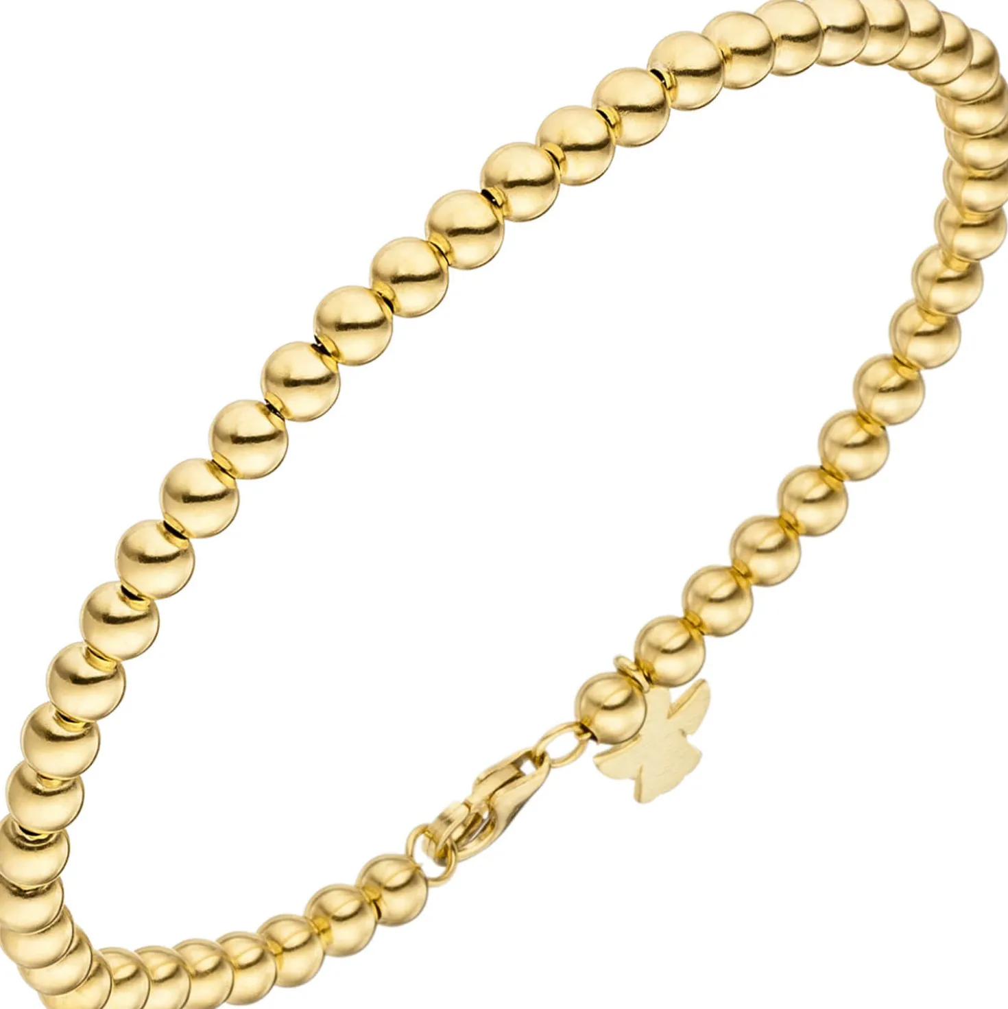 4mm Armband Kugelarmband mit Anhänger Engel 585 Gold Gelbgold, teilmatt, 19cm