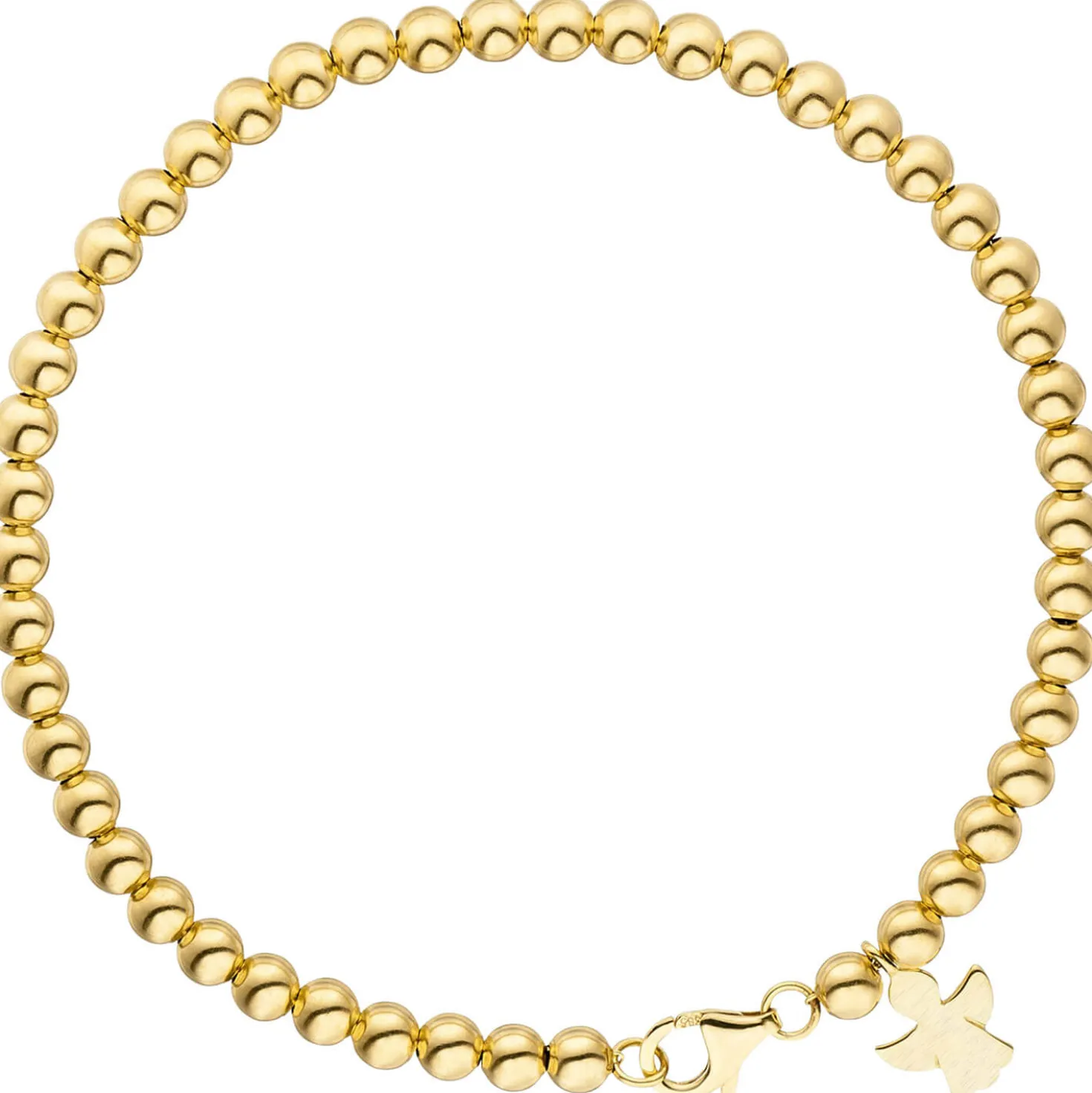4mm Armband Kugelarmband mit Anhänger Engel 585 Gold Gelbgold, teilmatt, 19cm