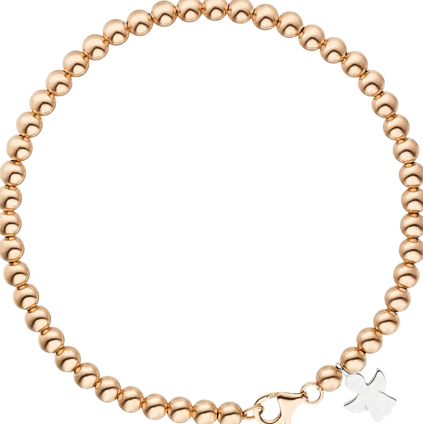 4mm Armband Kugelkette, Anhänger Engel 585 Gold Rotgold Weißgold, teilmatt, 19cm