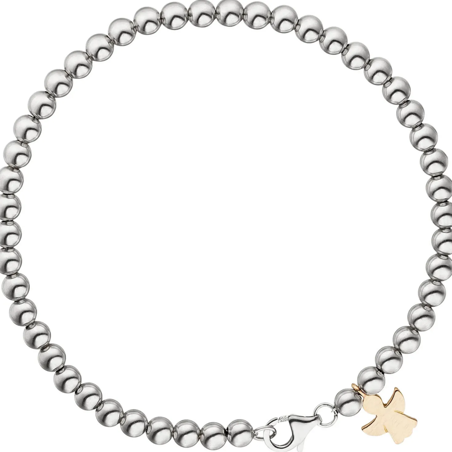 4mm Armband Kugelkette, Anhänger Engel 585 Gold Weißgold Rotgold, teilmatt, 19cm