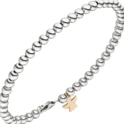4mm Armband Kugelkette, Anhänger Engel 585 Gold Weißgold Rotgold, teilmatt, 19cm