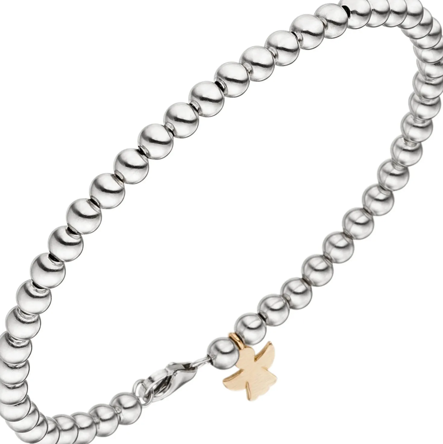 4mm Armband Kugelkette, Anhänger Engel 585 Gold Weißgold Rotgold, teilmatt, 19cm