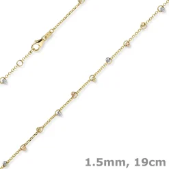 1,5mm Armband mit Kügelchen diamantiert 585 Gold gelb/rot/weiß tricolor 19cm