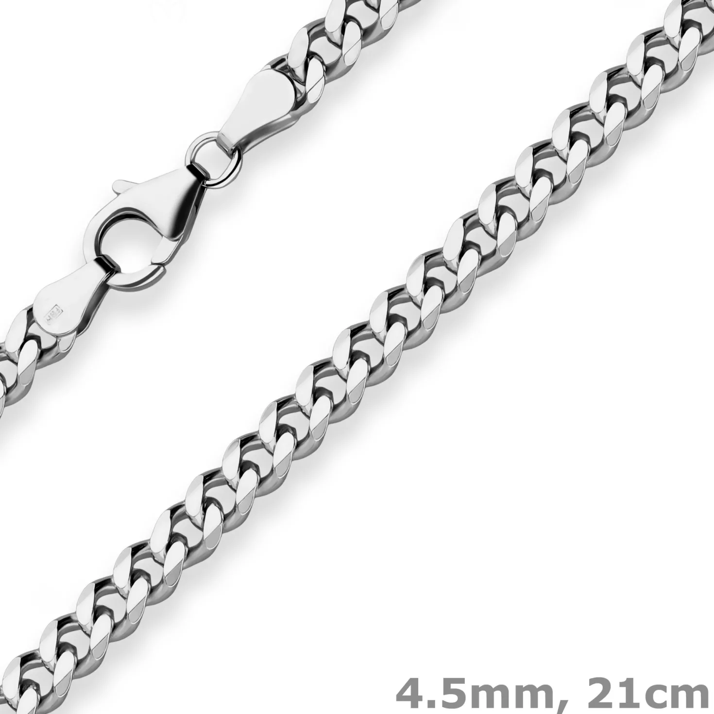 4,5mm Armband Panzerkette Armschmuck aus 925 Silber rhodiniert 21cm