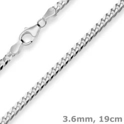 3,6mm Armband Panzerkette Armschmuck aus 925 Silber rhodiniert 19cm