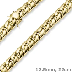 12,5mm Armband Panzerkette aus 585 Gold Gelbgold hohl mit Kastenschloss 22cm