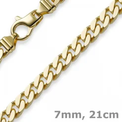 7mm Armband Panzerkette diamantiert, 750 Gold Gelbgold massiv, 21cm