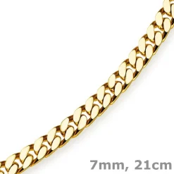 7mm Armband Panzerkette diamantiert, 750 Gold Gelbgold massiv, 21cm